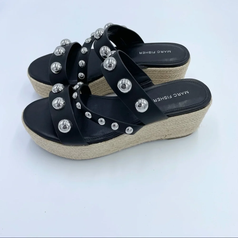 Marc Fisher Jalyn Platform Espadrilles Sandals Black Sz 9